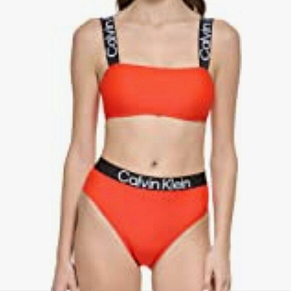 Calvin Klein Women's Logo Elastic Top & Bottom Bikini 2 Piece Set Size Large - Picture 3 of 16